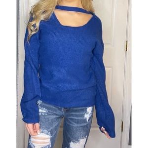 Blue soft open neck sweater🙌